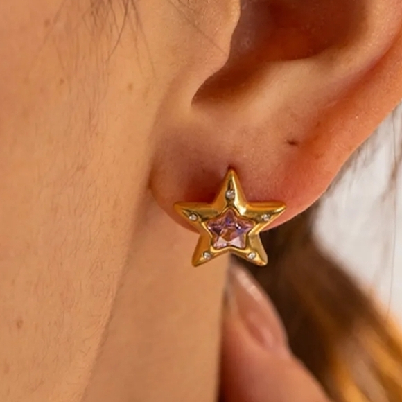 Gold Star Earrings surgical steel waterproof tarnish proof - Picture 2 of 8